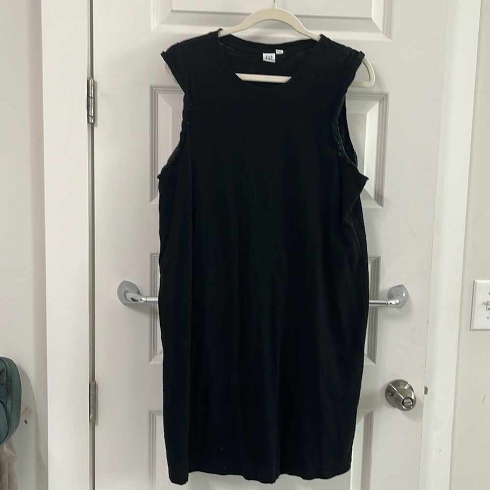 Black Gap sleeveless with flutter trim tee shirt dress